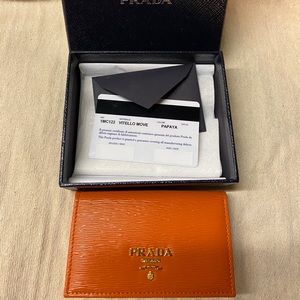 Prada New Vitello Move Leather card holder wallet orange New in box